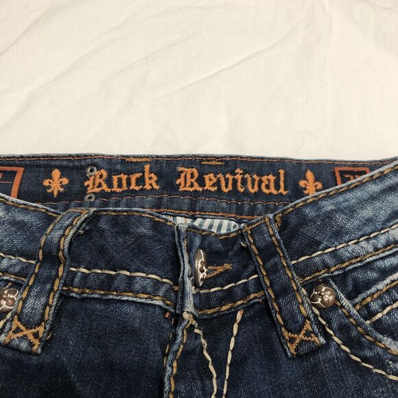 Rock Revival Jeans Womens Size 27" Waist Patti Boot Distressed Blue Flap Pockets - Picture 3 of 12